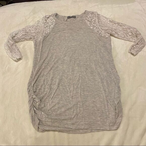 Love appella grey white lace 3/4 sleeve tunic med - Picture 1 of 8